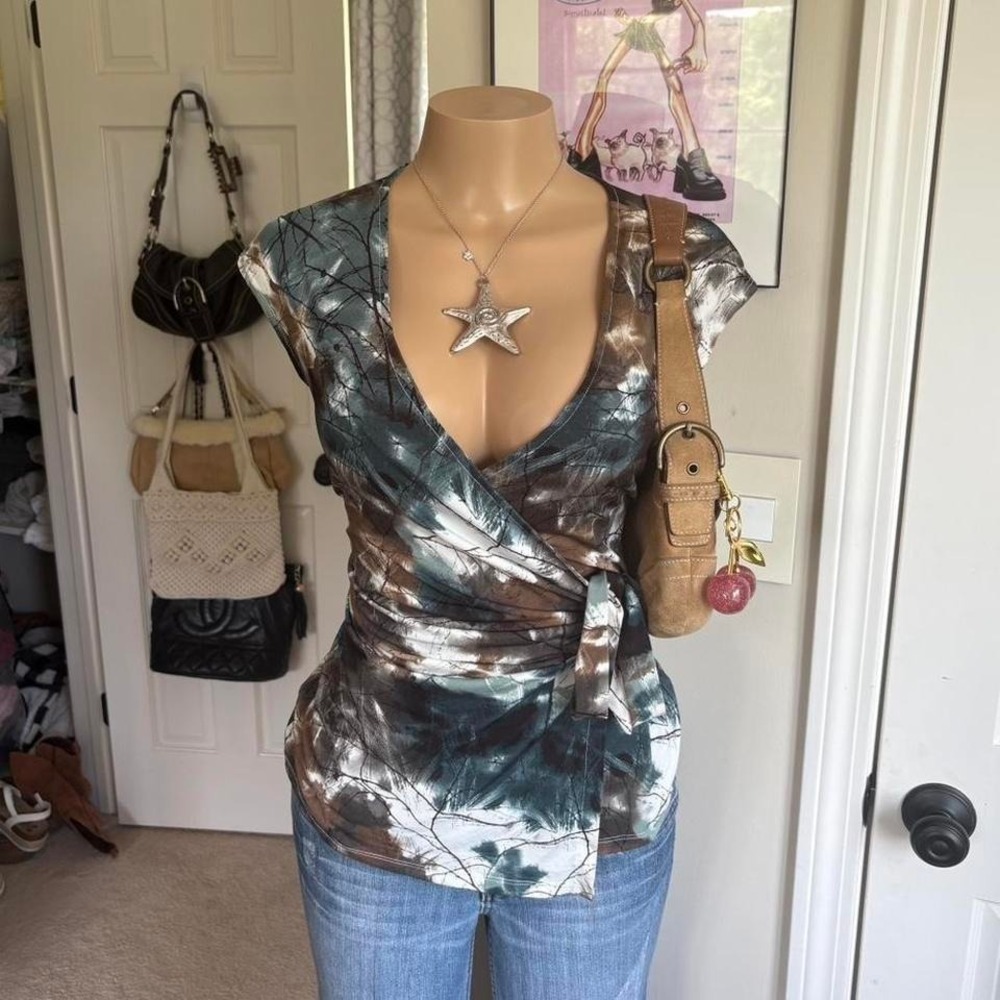y2k 2000s avant garde abstract tie dye wrap top